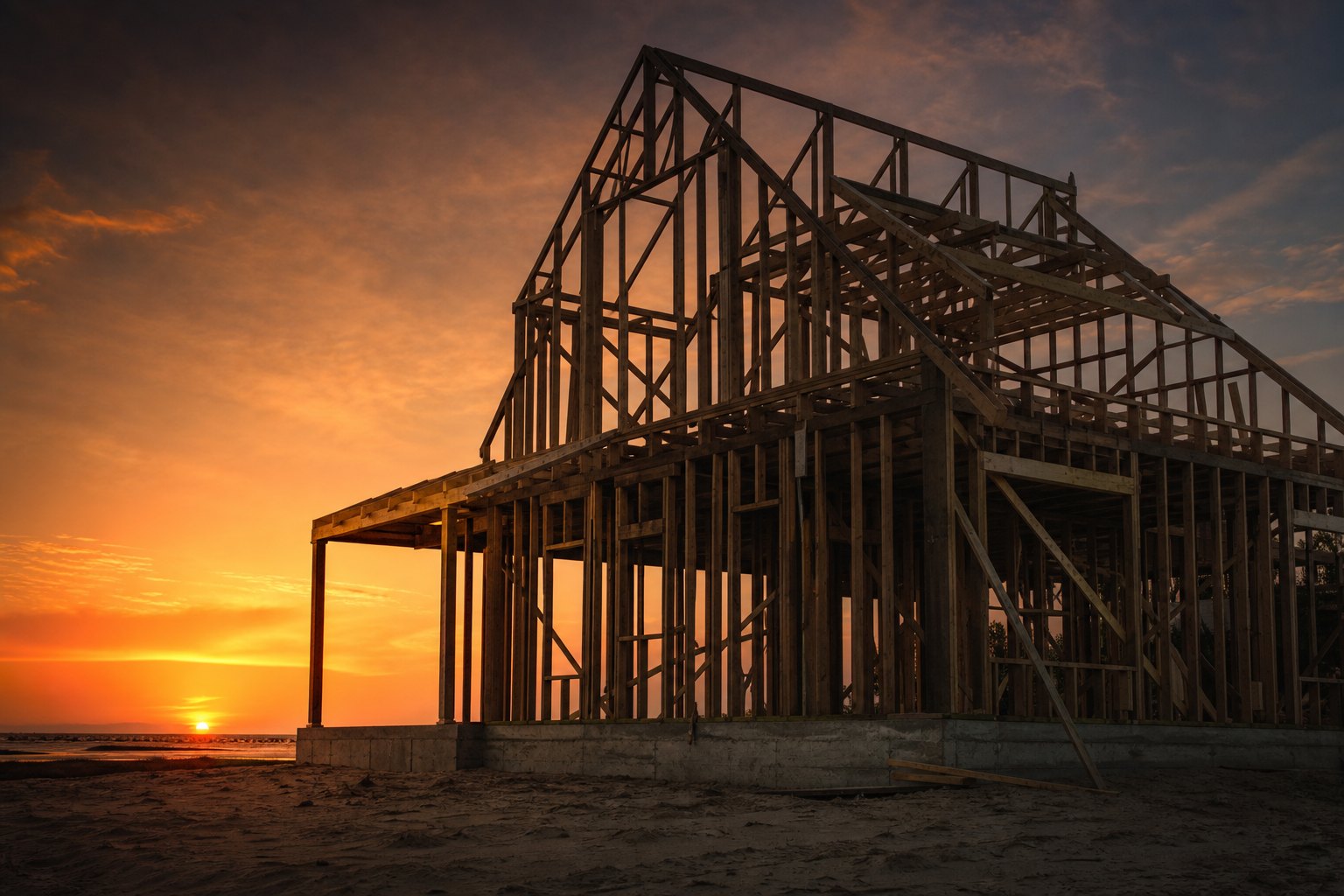 New construction at sunset